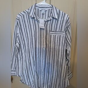 Nine West Women’s  Casual Black and White Striped Shirt